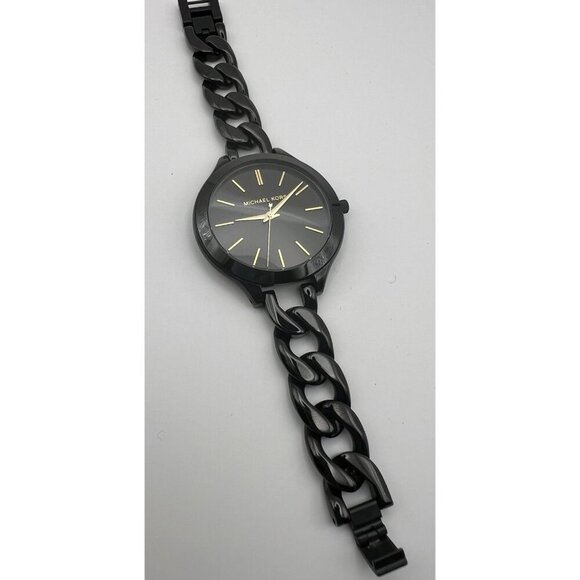 Michael Kors MK3317 Womens Slim Runway Stainless Black Face NEW BATTERY 7.5 - Picture 2 of 6